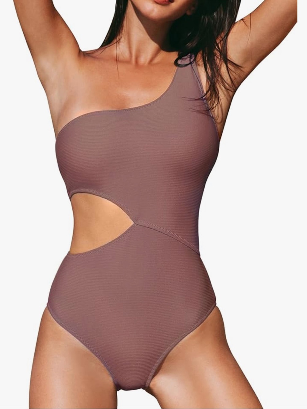 Cupshe Mauve One-Shoulder Cutout One-Piece Swimsuit
